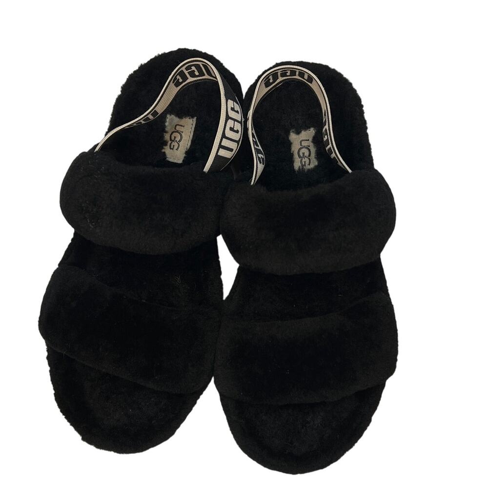 Ugg Oh Yeah Double Strap Sling Back Black Shearling Size 8